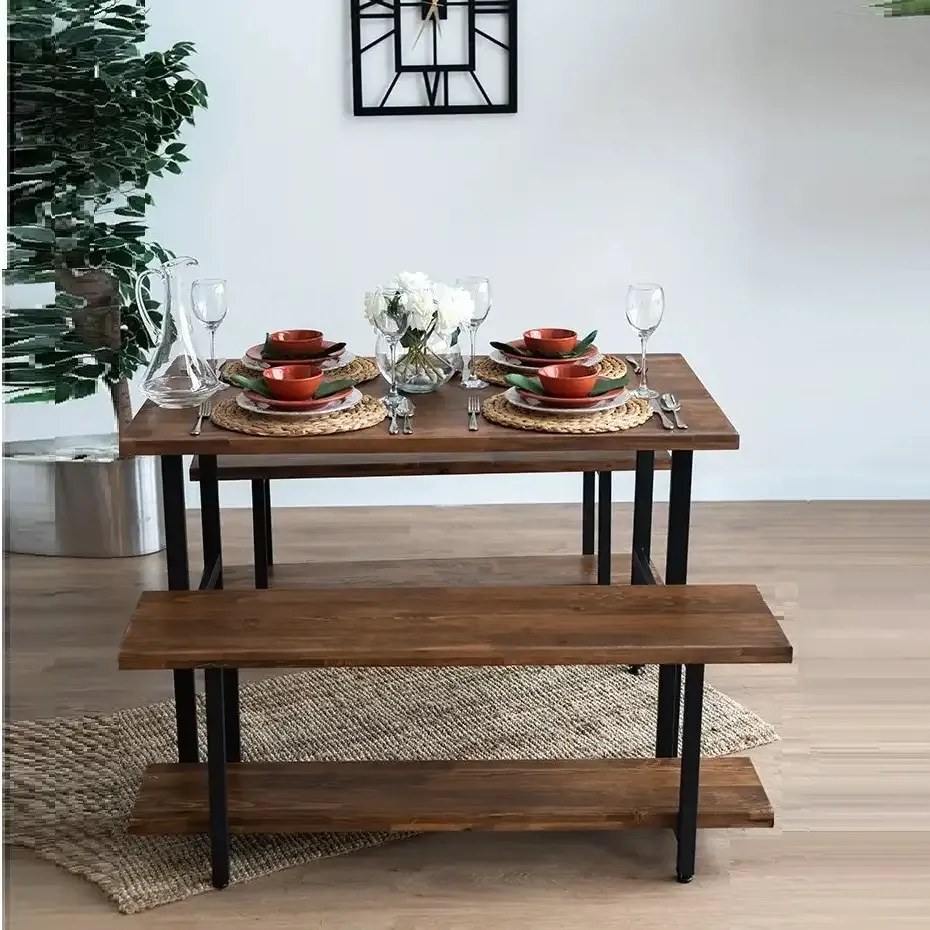 Masa+2 bancheta metal,lemn, Homs, 120 x 70 x 75 cm,seria A620, 30322