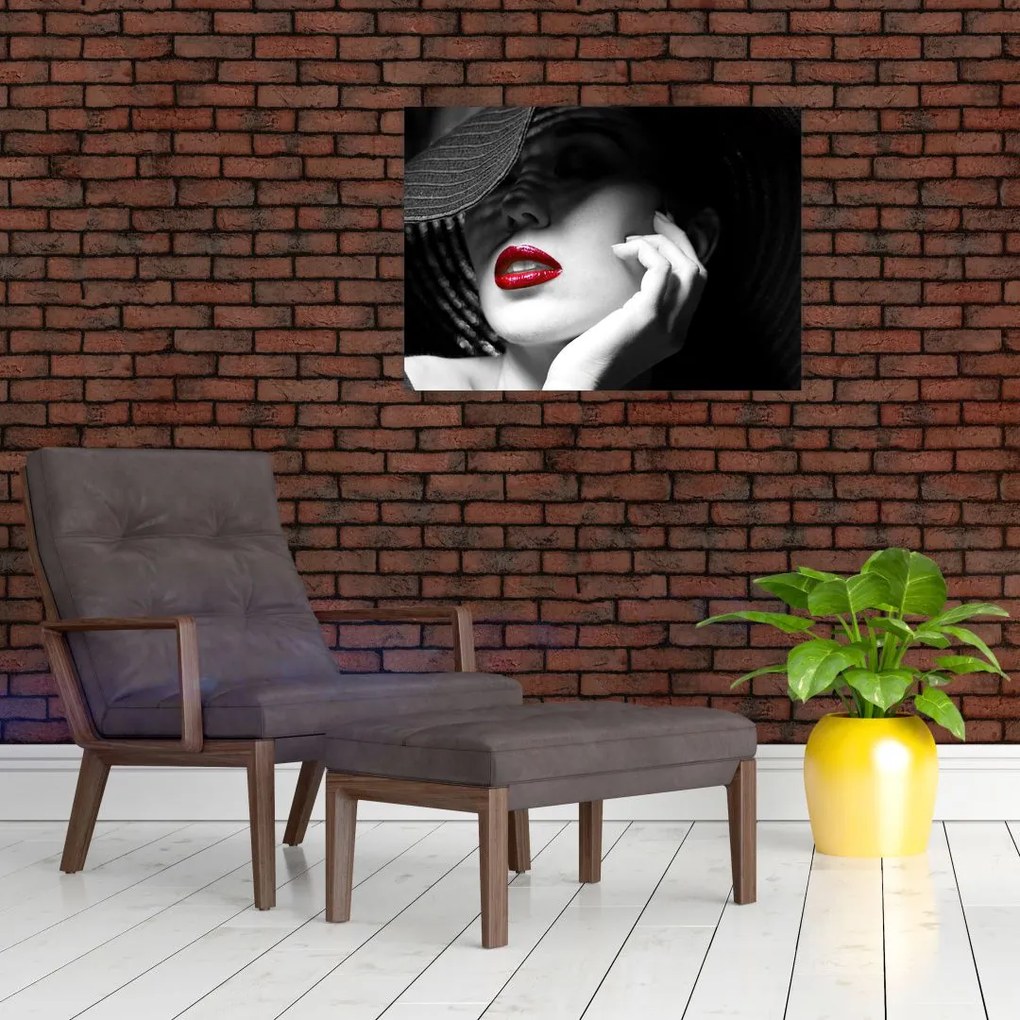 Tablou pe sticlă - Femeie cu pălărie (70x50 cm)