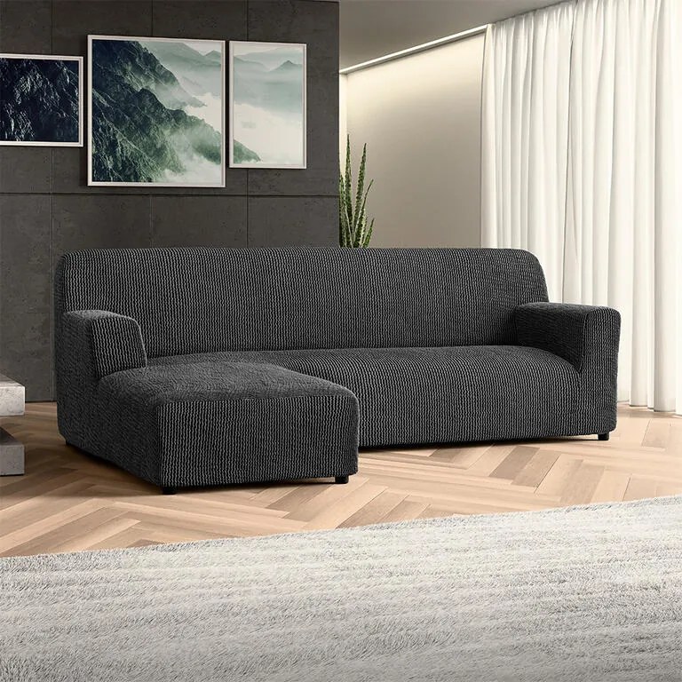 Huse bielastice COSTINA antracit canapea cu otoman stânga (l. 170 - 300 cm)