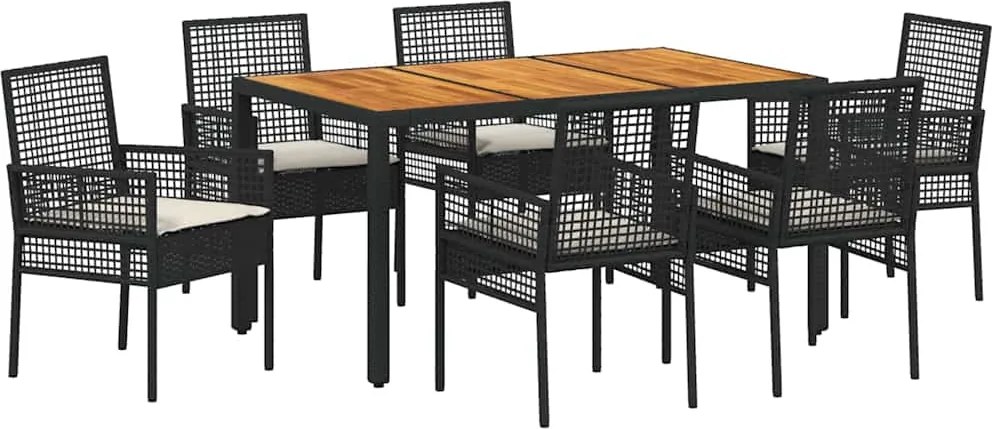 vidaXL Set de masă pentru grădină 7 pcs Negru poliratan
