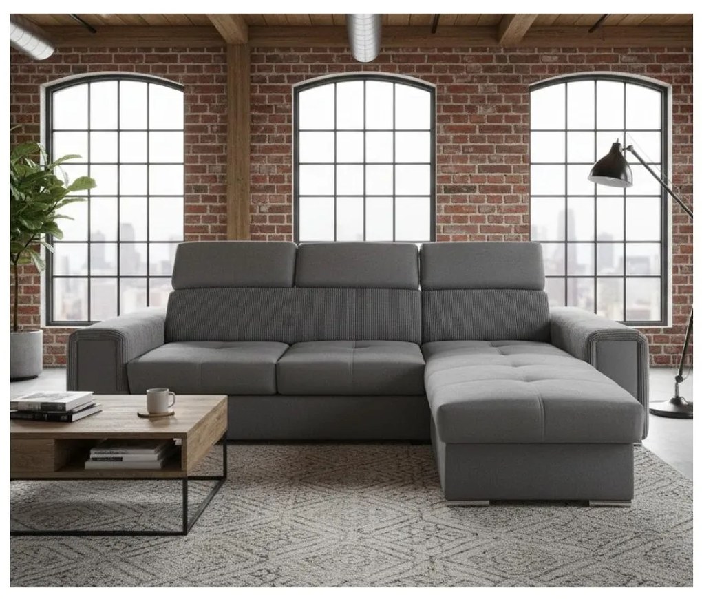 Colțar extensibil universal SALVADA, în L, cu spațiu de depozitare, gri închis