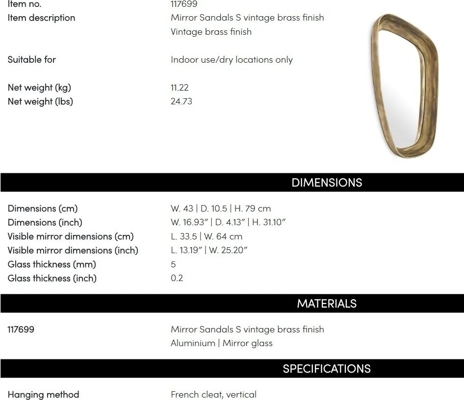 Oglinda decorativa design LUX Sandals S, alama antic