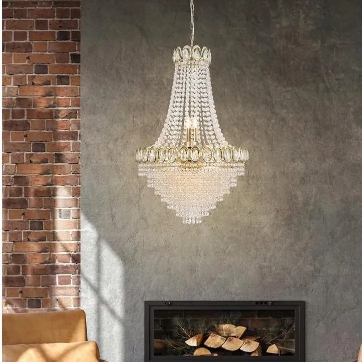 Lustra metal alama satinata, cristal transparent Louis Phillipe