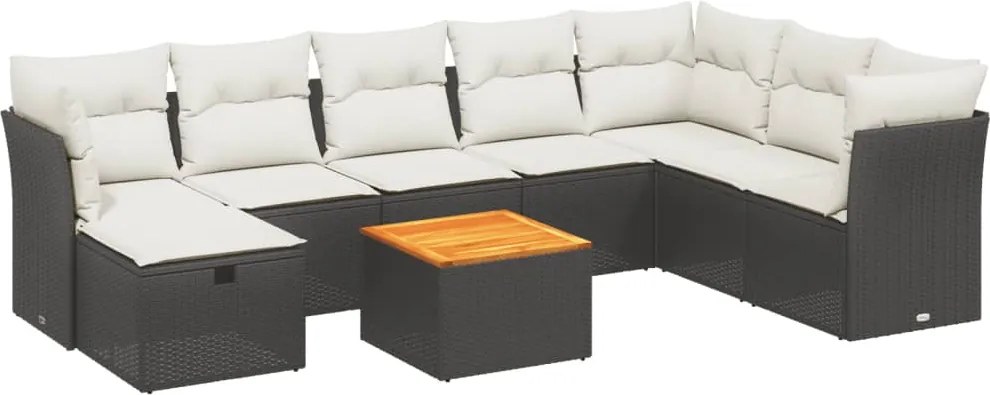 vidaXL Set mobilier de grădină cu perne, 9 piese, negru, poliratan