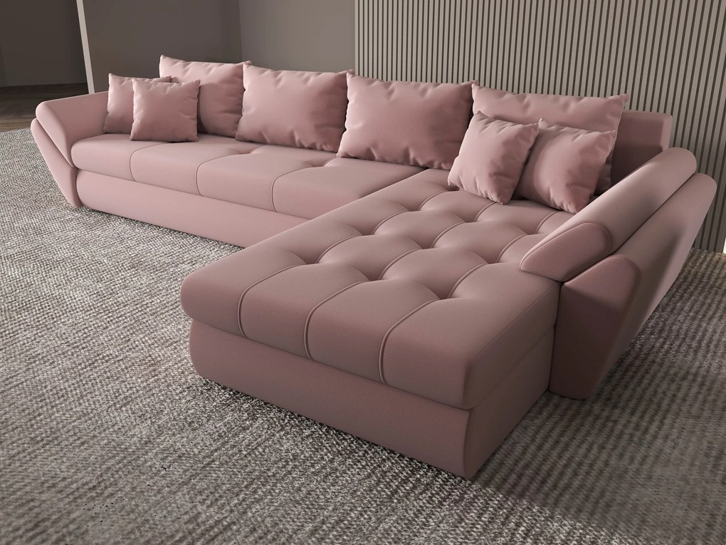 Colțar extensibil dumonde cu ladă de depozitare si sezut confortabil din spuma high-density, Loana XL Royal Roz II 335x185 cm