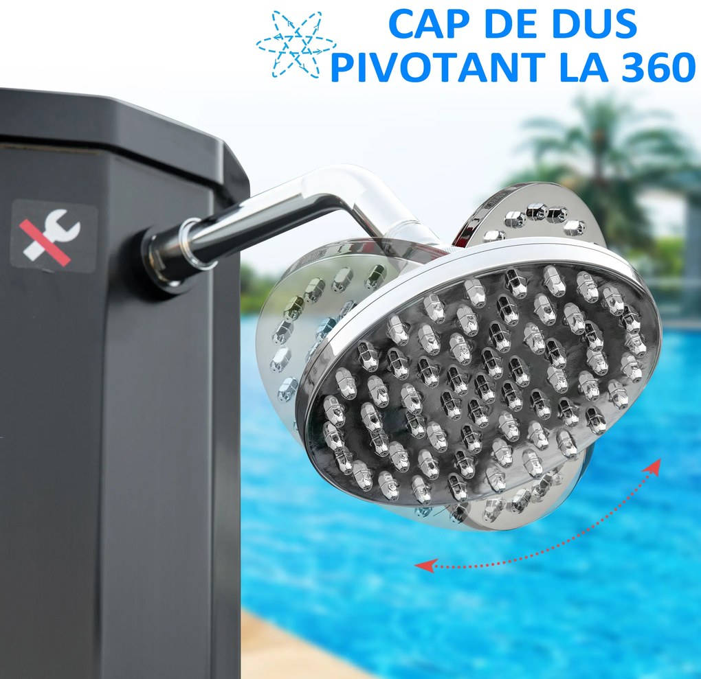 Dus Solar de Gradina Outsunny Incalzit 55° pentru Exterior, 35L cu Mixer, Negru | Aosom Romania