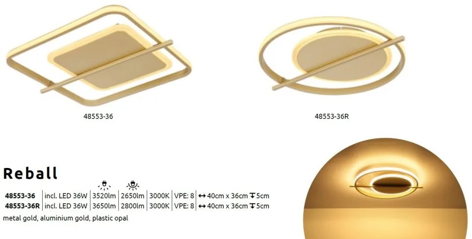 Plafoniera LED design modern Reball auriu