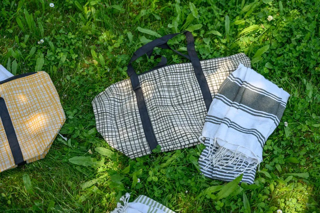Set stilizat geanta de plaja + prosop HAMAM 75x150 cm, kaki, 100% bumbac organic