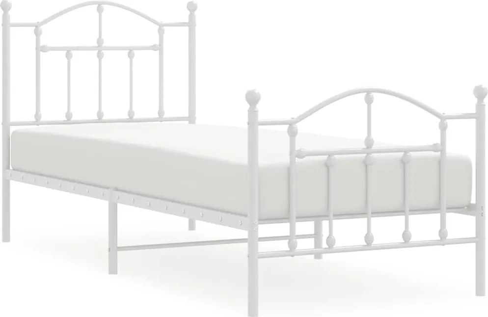 vidaXL Cadru de pat metalic cu tăblie de cap/picioare, alb, 90x200 cm