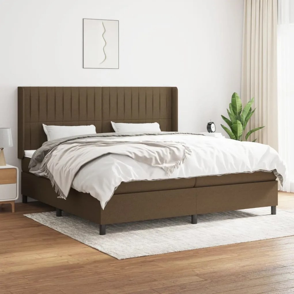 vidaXL Pat box spring cu saltea, maro închis, 200x200 cm, textil