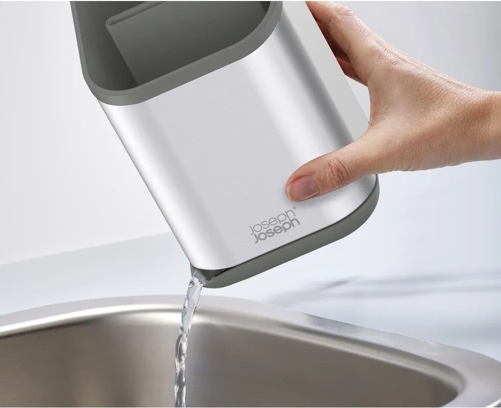 Scurgător de vase argintiu lucios pentru tacâmuri din oțel inoxidabil 11x11,5 cm Duo Steel – Joseph Joseph