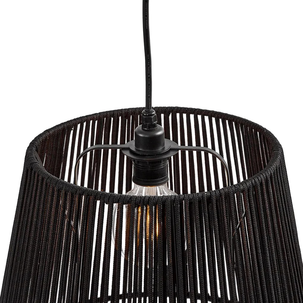 Lampa suspendată de exterior neagră cu abajur din frânghie neagră cu 3 lumini IP44 - Cava Jayla