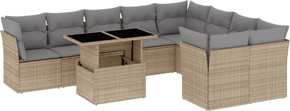 vidaXL Set canapele de grădină cu perne, 10 piese, bej, poliratan