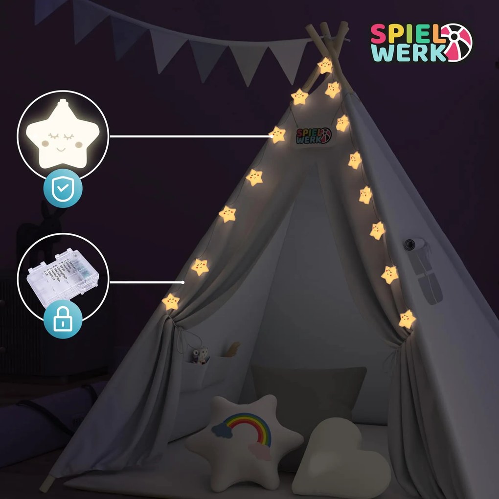 Spielwerk Cort tip teepee pentru copii JULIUS, 120x120x160cm, alb/gri