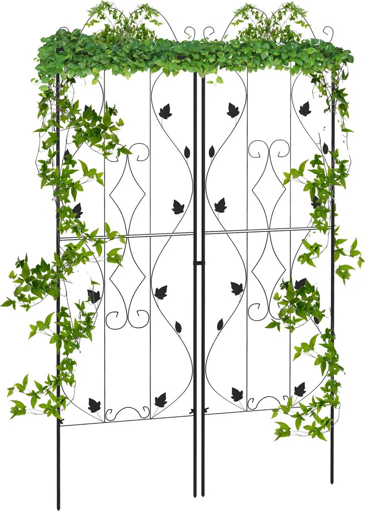 Outsunny Spalier din oțel set 2 buc. pentru înfigere, rezistent la rugină, suport cu frunze 50 x 181 cm Negru | Aosom Romania