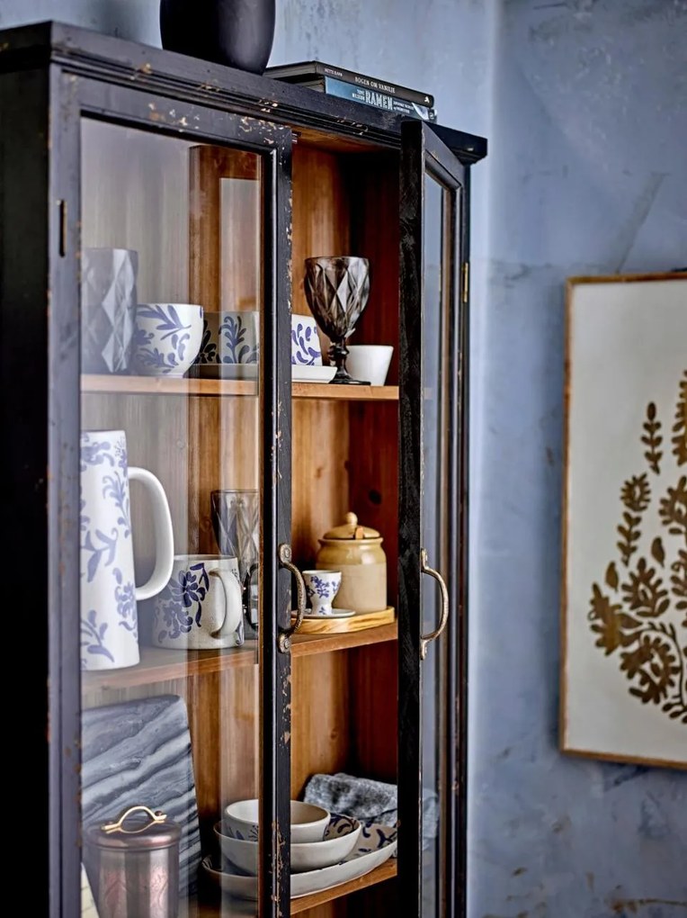 Vitrina negra, din lemn cu aspect vintage, Hazem