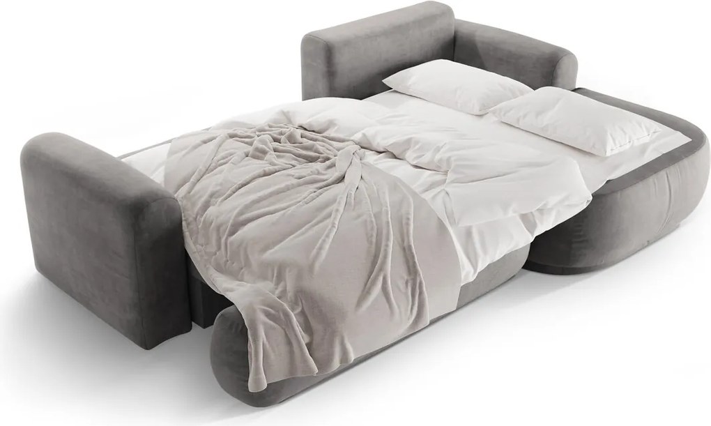 Coltar extensibil dreapta 5 locuri, modular, cu lada depozitare, Ella, Micadoni Home, 271x174x94 cm, catifea, gri