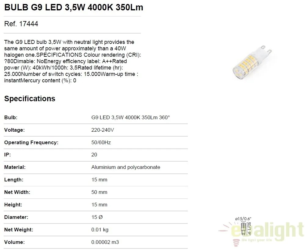 BEC LED G9 3,5W 4000K 17444