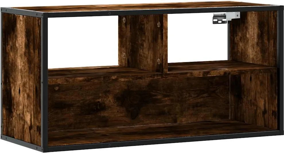 vidaXL Dulap TV stejar fumuriu, 80x31x39,5 cm, lemn prelucrat și metal
