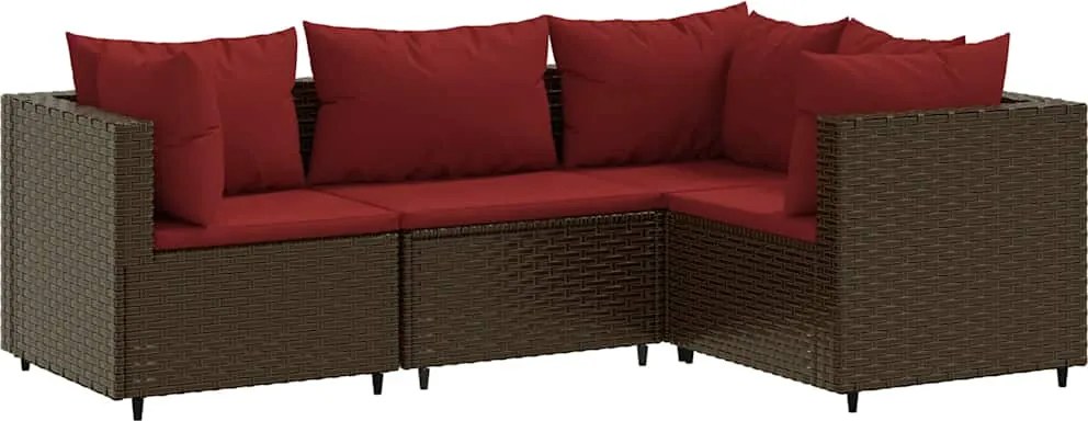 vidaXL Set mobilier de grădină cu perne, 4 piese, maro, poliratan