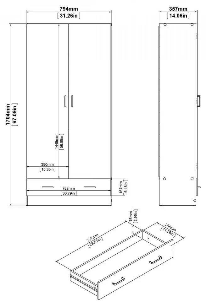 Dulap pentru haine Sid 80 x 36 x 170 cm, stejar sonoma
