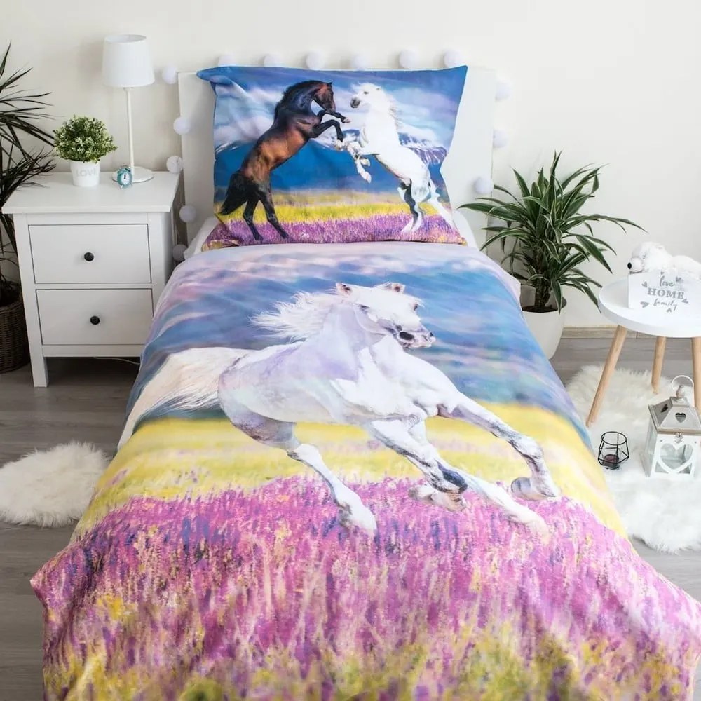 Lenjerie de pat pentru copii din bumbac pentru pat de o persoană 140x200 cm Horse "Meadow" – Jerry Fabrics