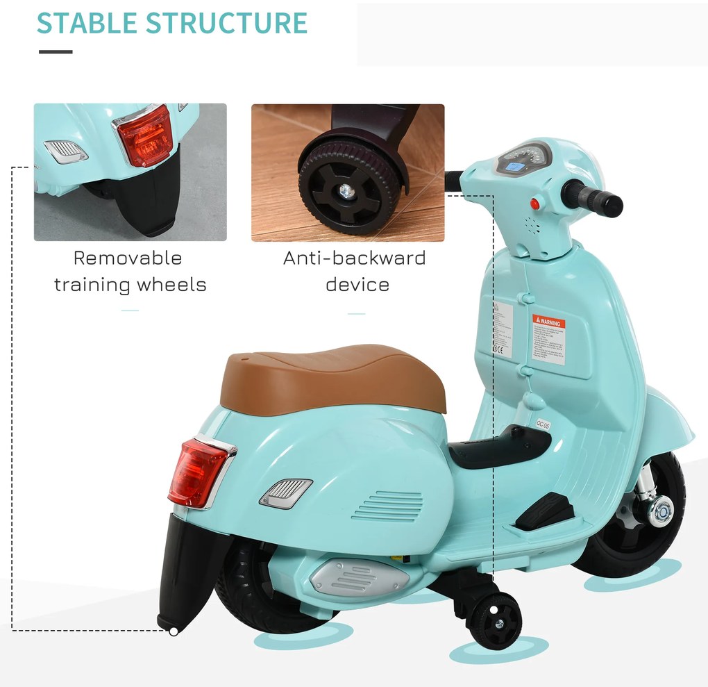 Motocicleta Electrica pentru Copii, Baterie 6V pentru Copii cu varste cuprinse intre 18-36 luni Verde 66.5x38x52cm HOMCOM | Aosom Romania