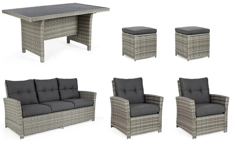 Set mobilier de grădină gri din ratan artificial pentru 6 persoane Ariel – Bizzotto