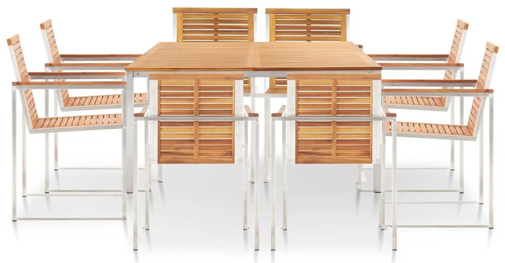 3053382 vidaXL Set de mobilier 9 piese lemn masiv de acacia & oțel inoxidabil