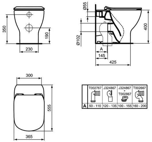 Vas wc pe pardoseala Ideal Standard Tesi AquaBlade back-to-wall negru mat