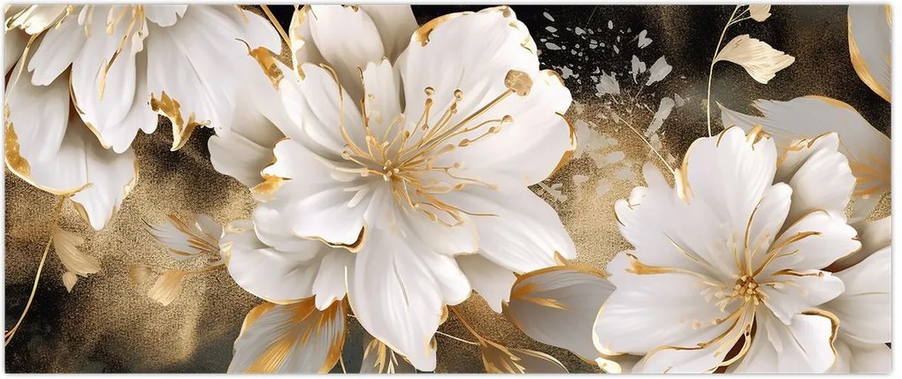 Tablou - Flori în aur (120x50 cm)