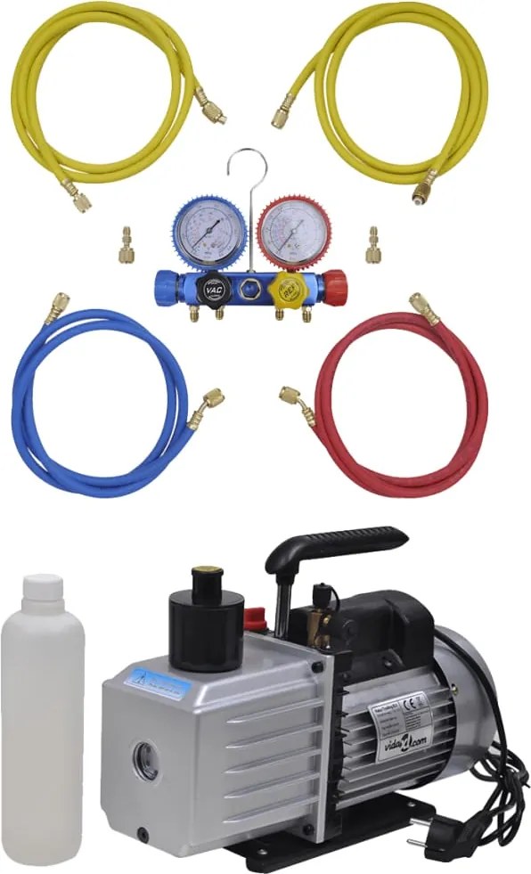 vidaXL Pompă de vid 100 L/min cu set manometru cu 4 căi în trusă scule