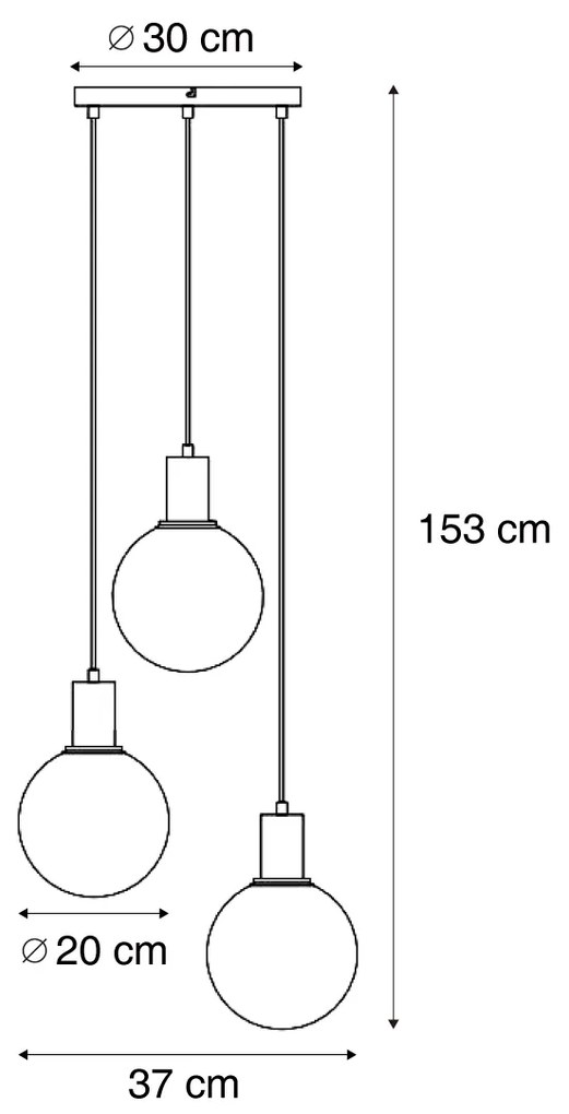 Lampă suspendată de design neagră cu sticlă transparentă rotundă cu 3 lumini - Mallon