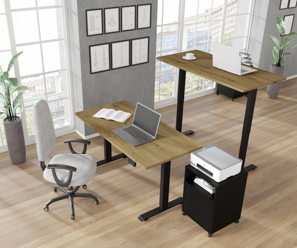 Masă PC electrică Motiva 140 (Negru + Stejar artisan). Promo -7%. 1124896