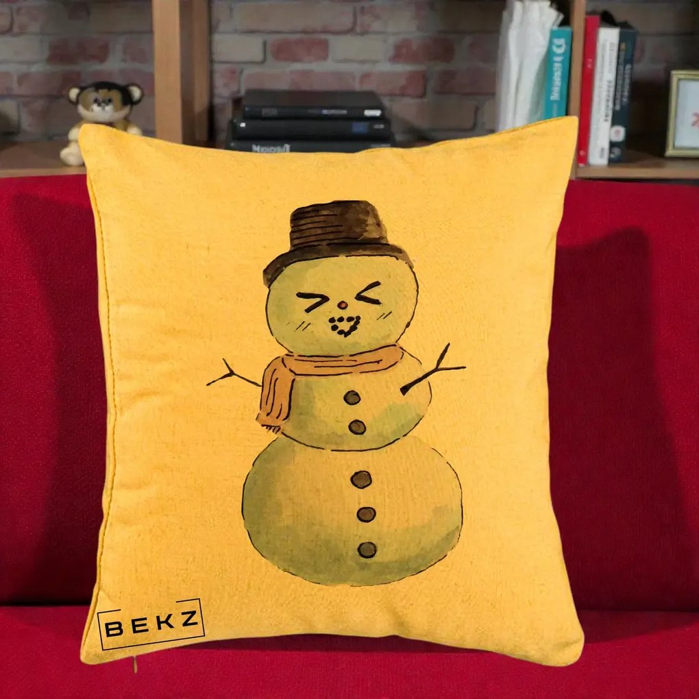 Perna Decorativa Om de Zapada Kawaii Haios, 40x40 cm, Galben, Husa Detasabila, Perna Inclusa, BEKZ®