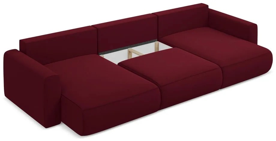 Colțar burgundy extensibil/cu spațiu de depozitare cu tapițerie din catifea (în formă de "U") Kapua – Makamii