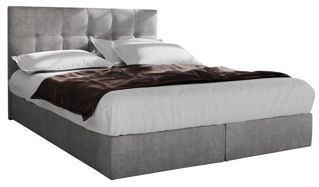 Pat matrimonial Boxspring 160 cm Porto (gri) ( cu saltea și sp. depozitare). 1047310