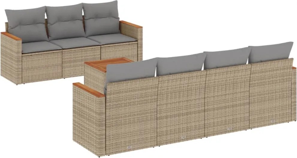 vidaXL Set canapele de grădină, 8 piese, cu perne, bej, poliratan