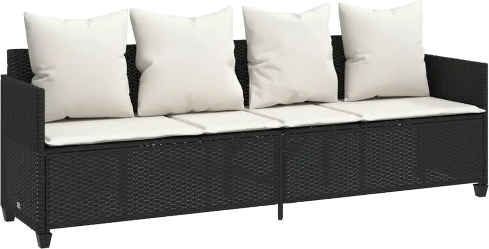 vidaXL Șezlong cu perne, negru, poliratan