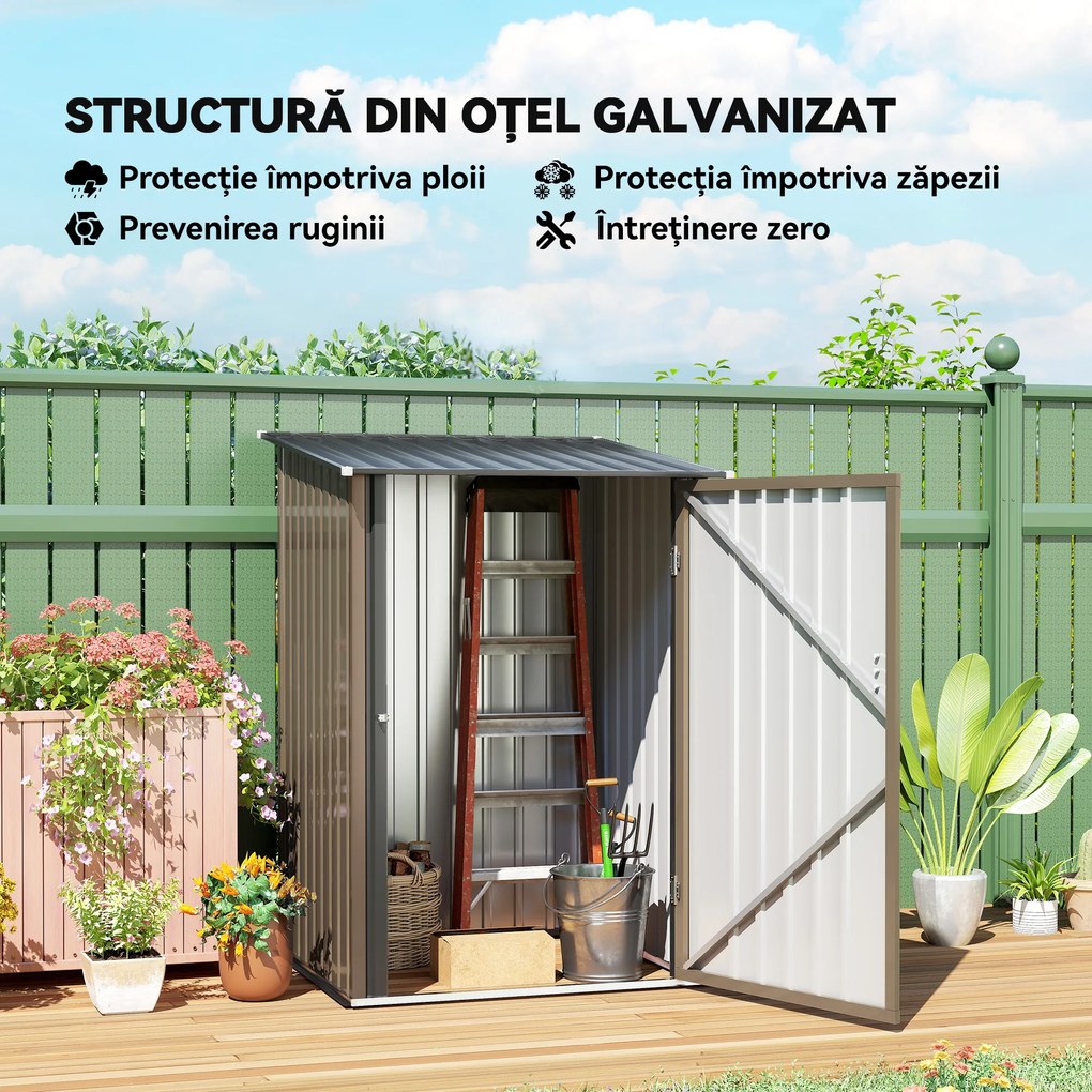 Outsunny Magazie de Grădină din Oțel și Ușă 100x103x160cm Maro | Aosom Romania