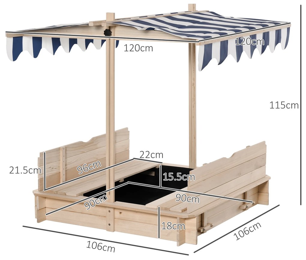 Outsunny Nisipar Lemnos pentru Copii, cu Acoperiș Parasolar, Bancă Integrată și Capac, Design Ergonomic | Aosom Romania