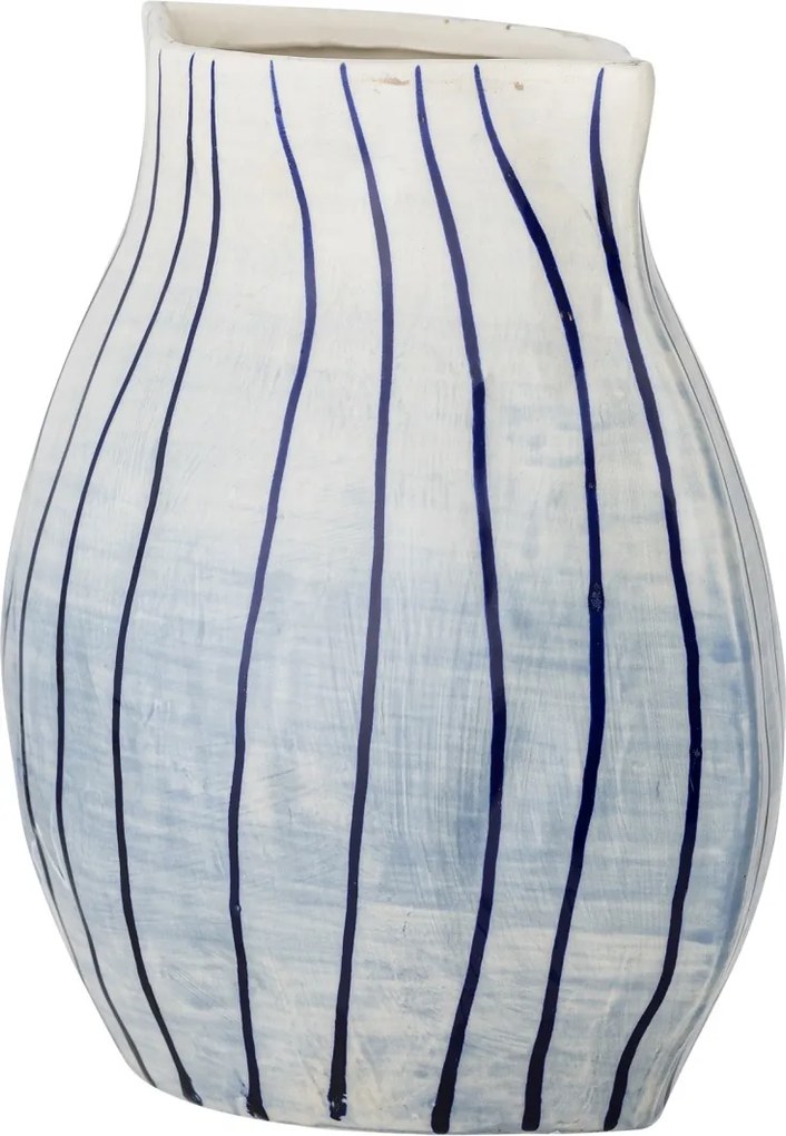 Vază din ceramică artizanală, albastru, cu dungi verticale, 21,5x13x22 cm, „Esra"