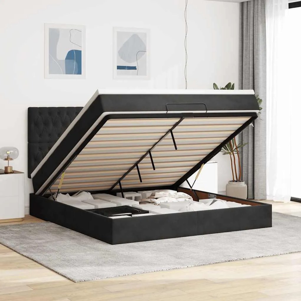 vidaXL Cadru de pat otoman cu saltele, catifea neagră 180x200cm