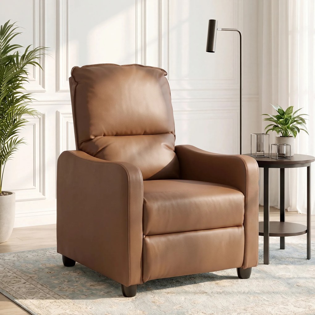 HOMCOM Fotoliu Relax Reclinabil Manual 155° cu Suport pentru Picioare, din Piele Ecologică PU, pentru Living și Dormitor, Maro închis | Aosom Romania