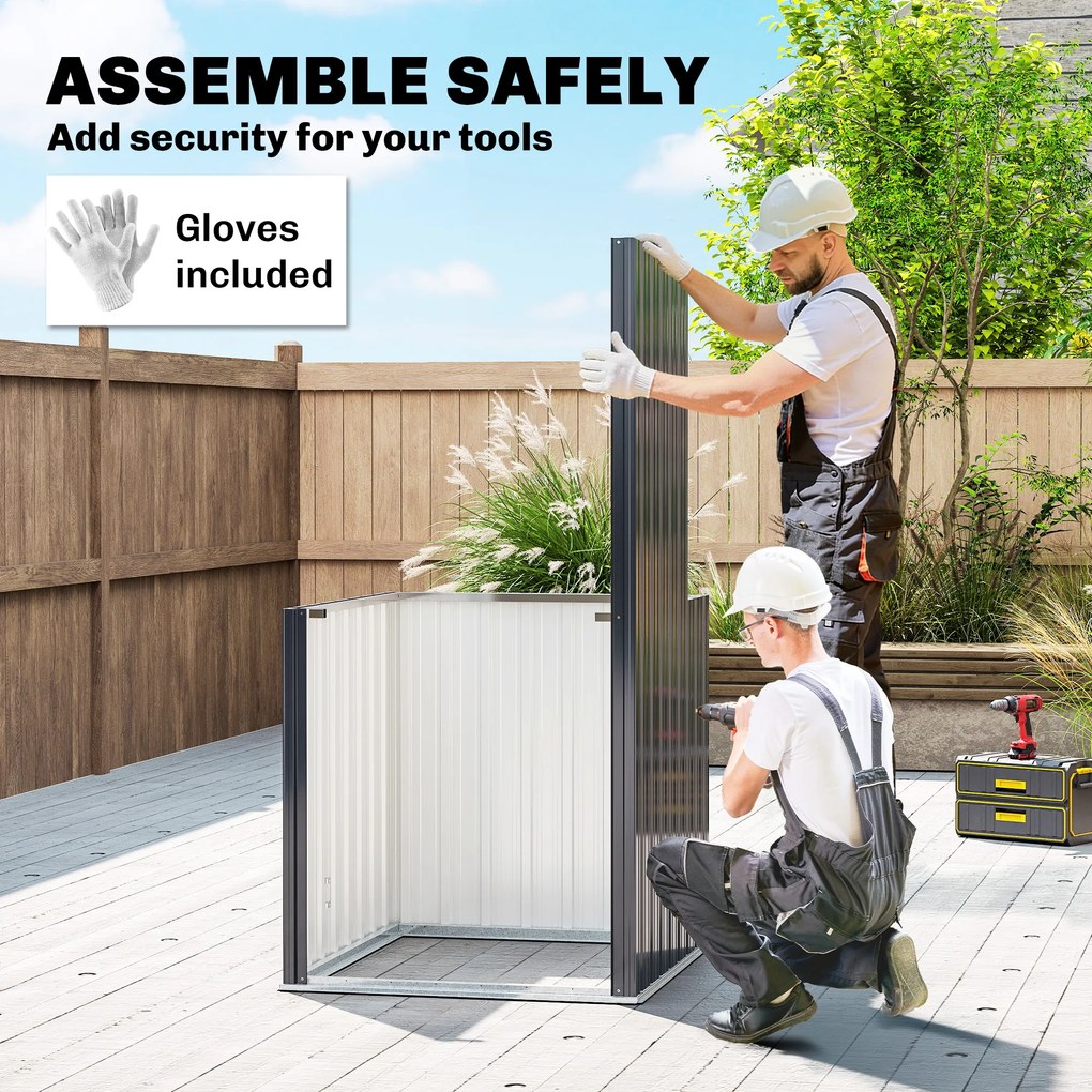 Outsunny Șopron de Grădină Exterior 0,69 m² 83x89x163 cm cu Acoperiș Înclinat Ușă cu Închizătoare Include Mănuși Gri Închis | Aosom Romania