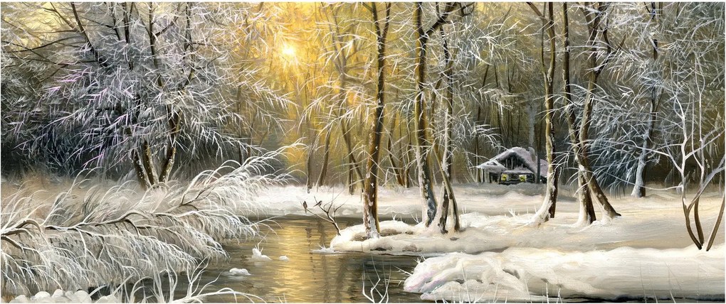 Tablou - Cabană în pădure, pictură în uei (120x50 cm)
