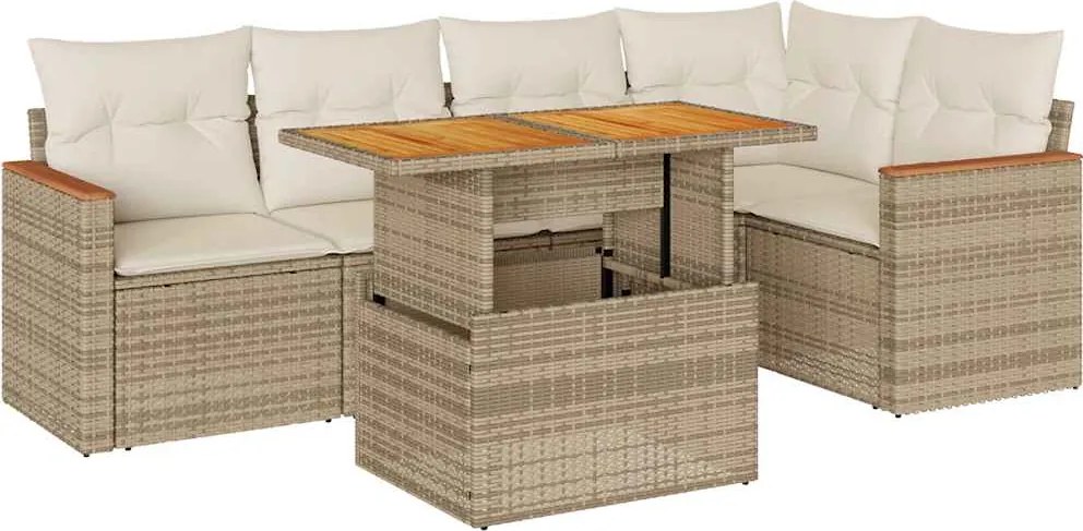 vidaXL Set canapele grădină cu perne 6 piese bej poliratan/lemn acacia