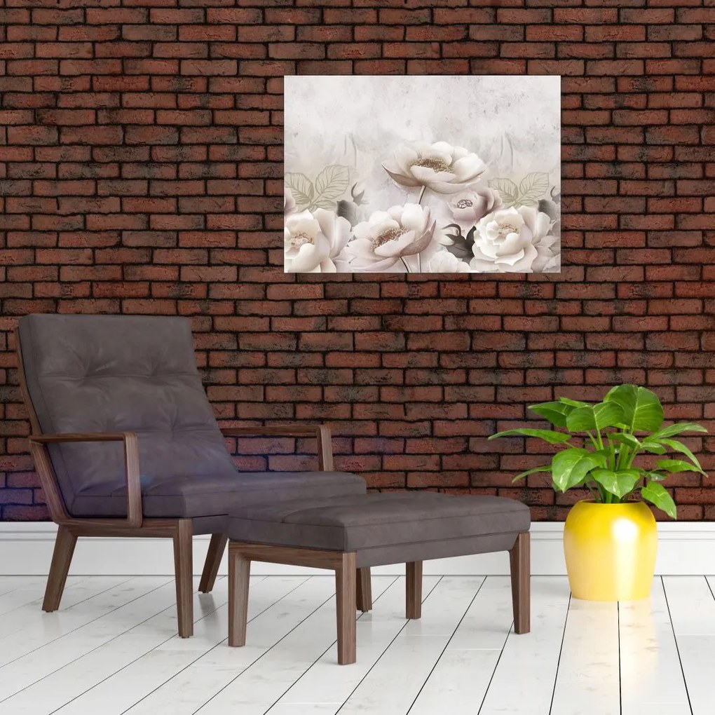 Tablou pe sticlă - Tufe roz (70x50 cm)