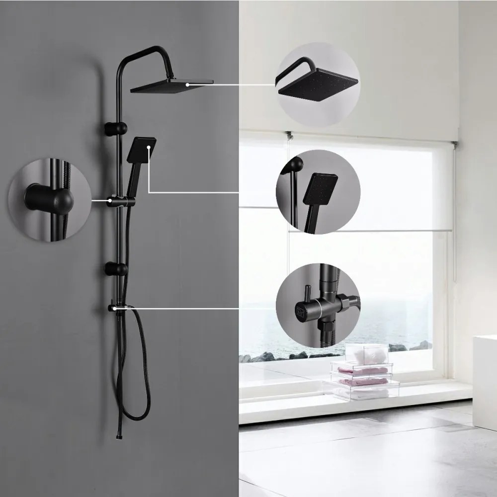 Set de duș Altar Black fără baterie