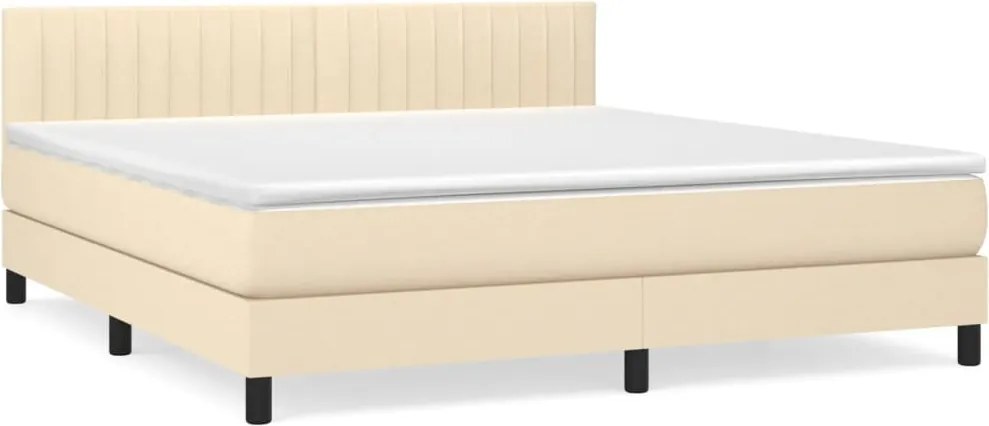 vidaXL Pat box spring cu saltea, crem, 160x200 cm, material textil